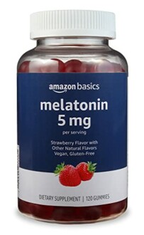 Amazon Basics melatonin 5mg strawberry gummies bottle
