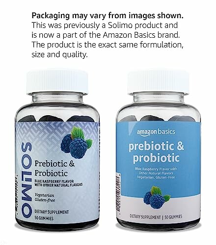 Amazon Basics prebiotic and probiotic gummies with blue raspberry flavor.