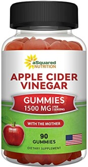 Bottle of apple cider vinegar gummies with 1500 mg per serving label.