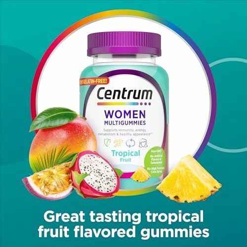 Centrum Women Multigummies Tropical Fruit flavor with fruits.