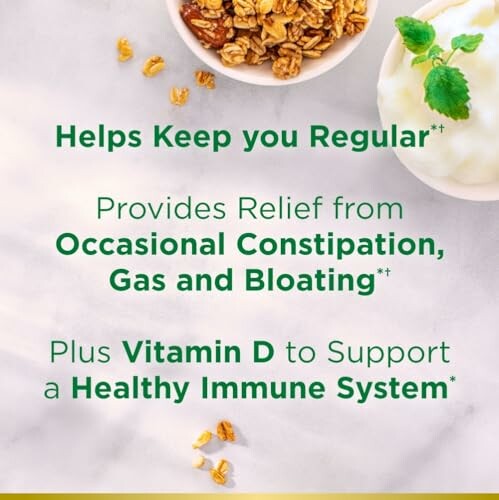 Image highlighting digestive health benefits with granola and yogurt.