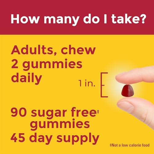 Instructions for taking gummy vitamins, adults chew 2 daily.