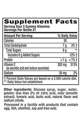 Supplement facts label for gummy vitamins.