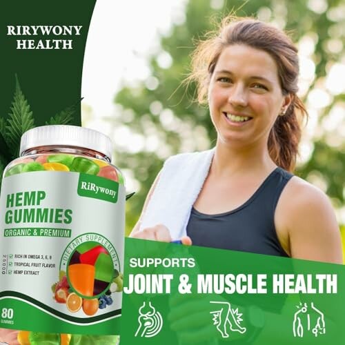 Woman with hemp gummies for joint and muscle health