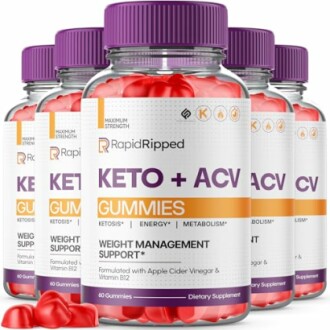 Bottles of RapidRipped Keto + ACV Gummies for weight management.