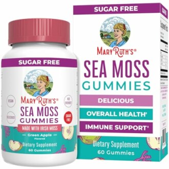 MaryRuth's Sea Moss Gummies bottle and box, sugar-free, green apple flavor.