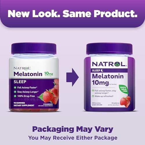 Comparison of new and old Natrol Melatonin 10mg packaging.