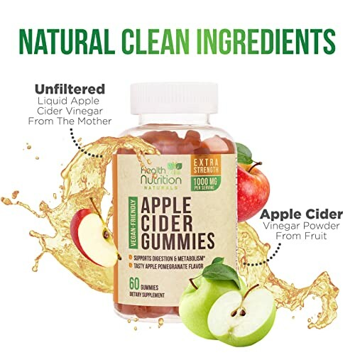 Bottle of apple cider gummies with natural ingredients.