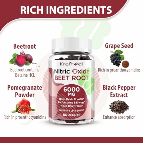 Nitric Oxide Beet Root supplement with rich ingredients.