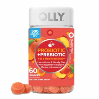 Olly Probiotic Prebiotic Gummies bottle with peach flavor