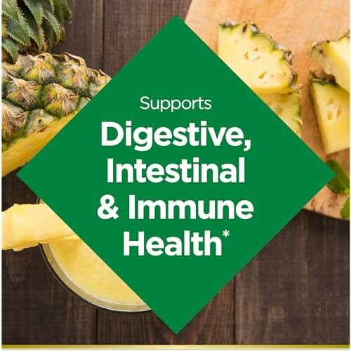Pineapple slices with text about digestive, intestinal, and immune health support.