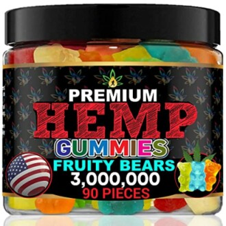 Jar of premium hemp gummies fruity bears with 90 pieces