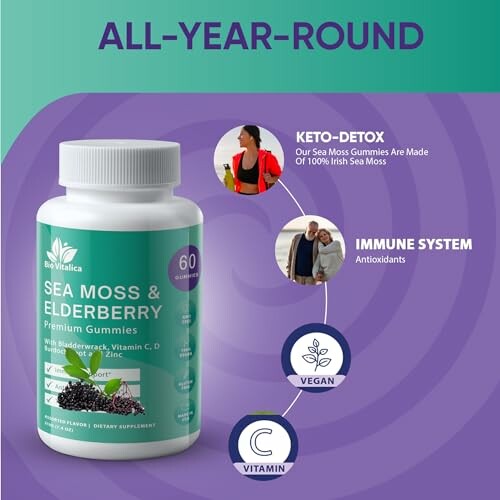 Sea Moss and Elderberry Gummies with benefits like keto-detox and immune support.