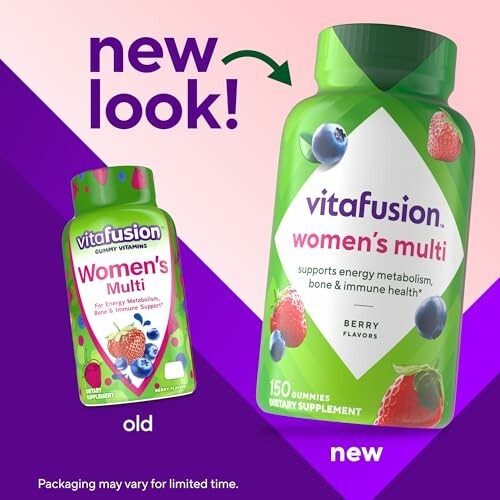 Vitafusion Women's Multi vitamin packaging, old and new design comparison.